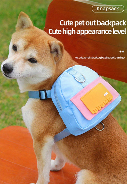 Colorful Nylon Pet Harness with Leash & Backpack - Cartoon School Bag Design for Dogs, Machine Washable, Ideal for Outdoor Adventures