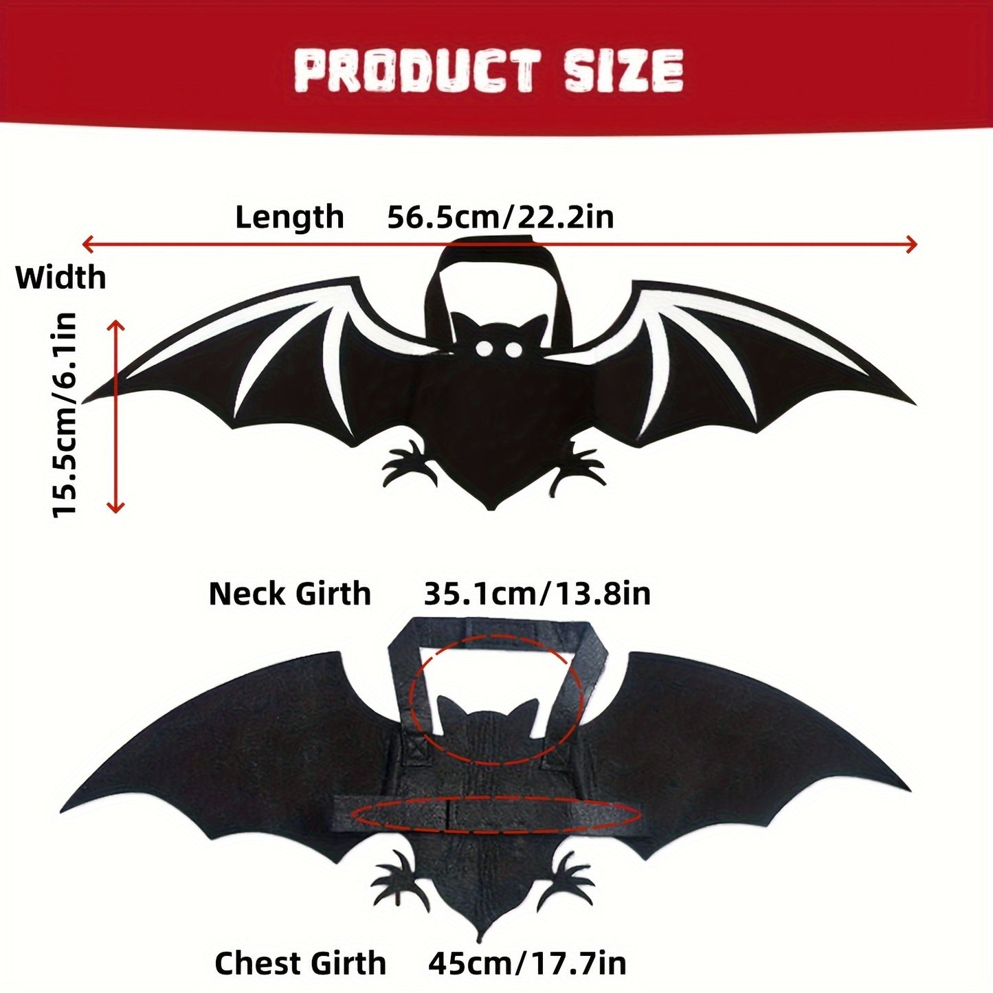 Pet Halloween Costume, Black Devil Bat, Adjustable Cat & Dog Outfit with White Wings & Eyes Print, Bat Wings, Claws, Cute Felt Fabric with Hook Closure, for Trick-or-Treat, Easter, Photo, Pet Role Play Party, Masquerade Ball