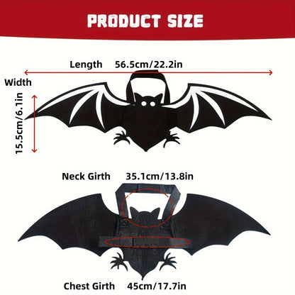 Pet Halloween Costume, Black Devil Bat, Adjustable Cat & Dog Outfit with White Wings & Eyes Print, Bat Wings, Claws, Cute Felt Fabric with Hook Closure, for Trick-or-Treat, Easter, Photo, Pet Role Play Party, Masquerade Ball