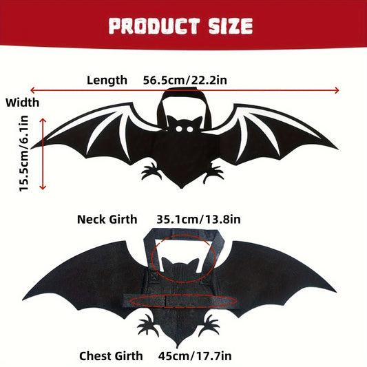 Pet Halloween Costume, Black Devil Bat, Adjustable Cat & Dog Outfit with White Wings & Eyes Print, Bat Wings, Claws, Cute Felt Fabric with Hook Closure, for Trick-or-Treat, Easter, Photo, Pet Role Play Party, Masquerade Ball