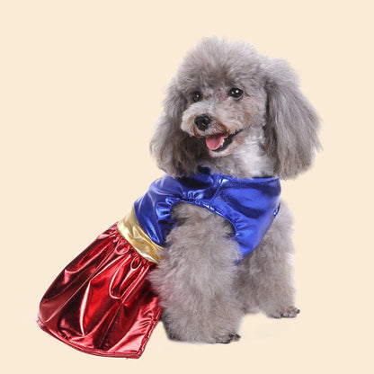 Superhero Dog Costume with Cape & Paw Print Logo - Vibrant Blue & Red Super Power Outfit for Small Breeds, Easy Slip-On Costume, Onesies For Small Dogs, Dog Clothes Costume, Suits For Small Dog, Doggy Outfits, Clothes For Pet