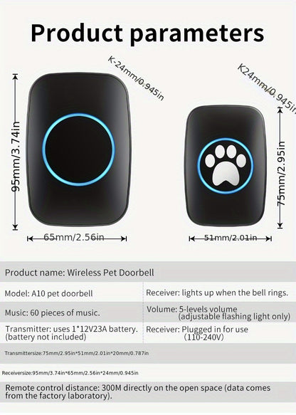 Wireless Pet Doorbell System - Easy Touch Training Aid for Dogs - 2 Receivers & Transmitters, High-Volume Chimes, Ideal for Indoor/Outdoor Use