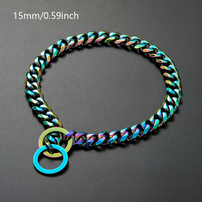 Titanium Steel Stainless Steel P Chain Colorful Cuban Chain Pet Dog Chain Heavy Duty Anti Slip Dog Collar