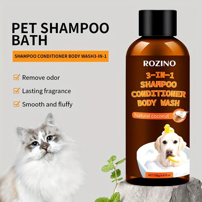 ROZINO Coconut Essence 3-in-1 Pet Shampoo & Conditioner Body Wash - Gentle Cleansing, Soothing Skin Care for Dogs and Cats, Natural Formula with Coconut Milk Extract, Safe for All Breeds, Pet Grooming Essentials | Coconut Sce