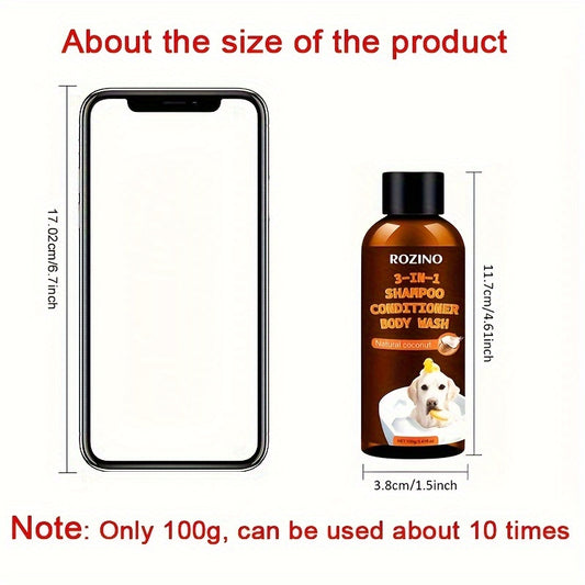 ROZINO Coconut Essence 3-in-1 Pet Shampoo & Conditioner Body Wash - Gentle Cleansing, Soothing Skin Care for Dogs and Cats, Natural Formula with Coconut Milk Extract, Safe for All Breeds, Pet Grooming Essentials | Coconut Sce