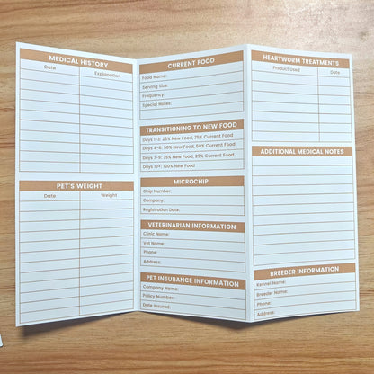 30-Pack Pet Health Record Sheets, Tri-Fold Vaccination & Information Sheets for Puppies & Cats, English Language, Paper Material, Durable Pet Care Documents
