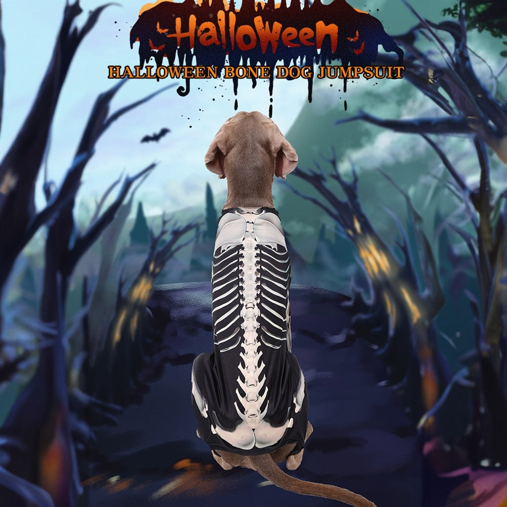 Pet Halloween Dressup Skull Transformation High elasticity sports not tight three-dimensional cut more fit four-legged long-sleeved design home anti-shedding Halloween Transformation Skull Bone Dog Costume