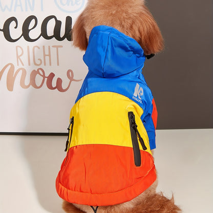 Colorful Waterproof Pet Jacket for Medium/Large Dogs - Durable 100% Polyester, Easy-Zip Closure with Hood, "MB" Design - Ideal for Outdoor Adventures, Dog Raincoat Waterproof