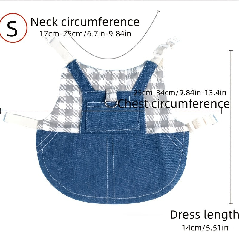 Durable Canvas Plaid Denim 1pc Rabbit Harness with Leash - Perfect for Dwarf Rabbits & Young Guinea Pigs - Stylish Pet Traction Rope Accessory
