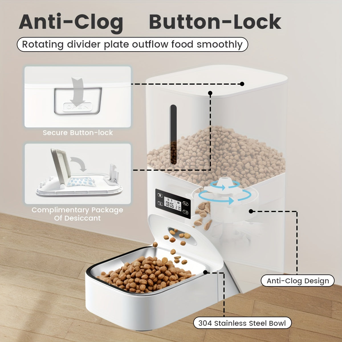 4L Timed Automatic Pet Feeders For Cats And Dogs Dry Food Dispenser With Desiccant Bag Timed Cat Feeder Programmable Portion Size Control 9 Meals Per Day 30s Voice Recorder