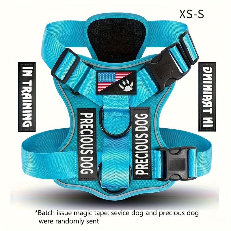 Service Dog Harness, Reflective Dog Vest Harness with 5pcs Patches, Adjustable Soft Oxford Pet Harness, Inner Layer Mesh, Easy to Control for Small Medium Large Dogs Random Buckle