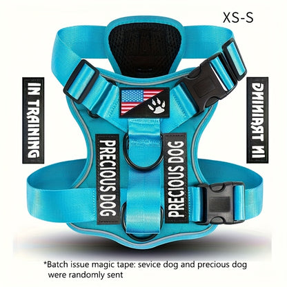 Service Dog Harness, Reflective Dog Vest Harness with 5pcs Patches, Adjustable Soft Oxford Pet Harness, Inner Layer Mesh, Easy to Control for Small Medium Large Dogs Random Buckle