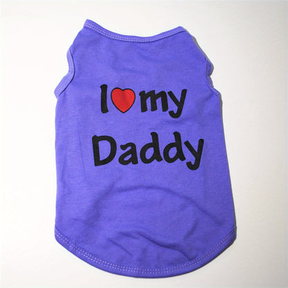 1pc Breathable Pet Vest for Summer Parties - Adorable 'I Love My Daddy/Mommy' Graphic Design for Dogs and Cats