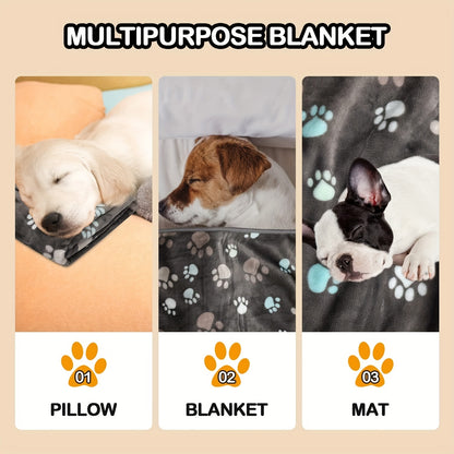 1pc Washable Flannel Paw Print Dog Blanket, Soft Pet Mat Cover for Dog Nest Cage Bed