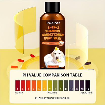 ROZINO Coconut Essence 3-in-1 Pet Shampoo & Conditioner Body Wash - Gentle Cleansing, Soothing Skin Care for Dogs and Cats, Natural Formula with Coconut Milk Extract, Safe for All Breeds, Pet Grooming Essentials | Coconut Sce