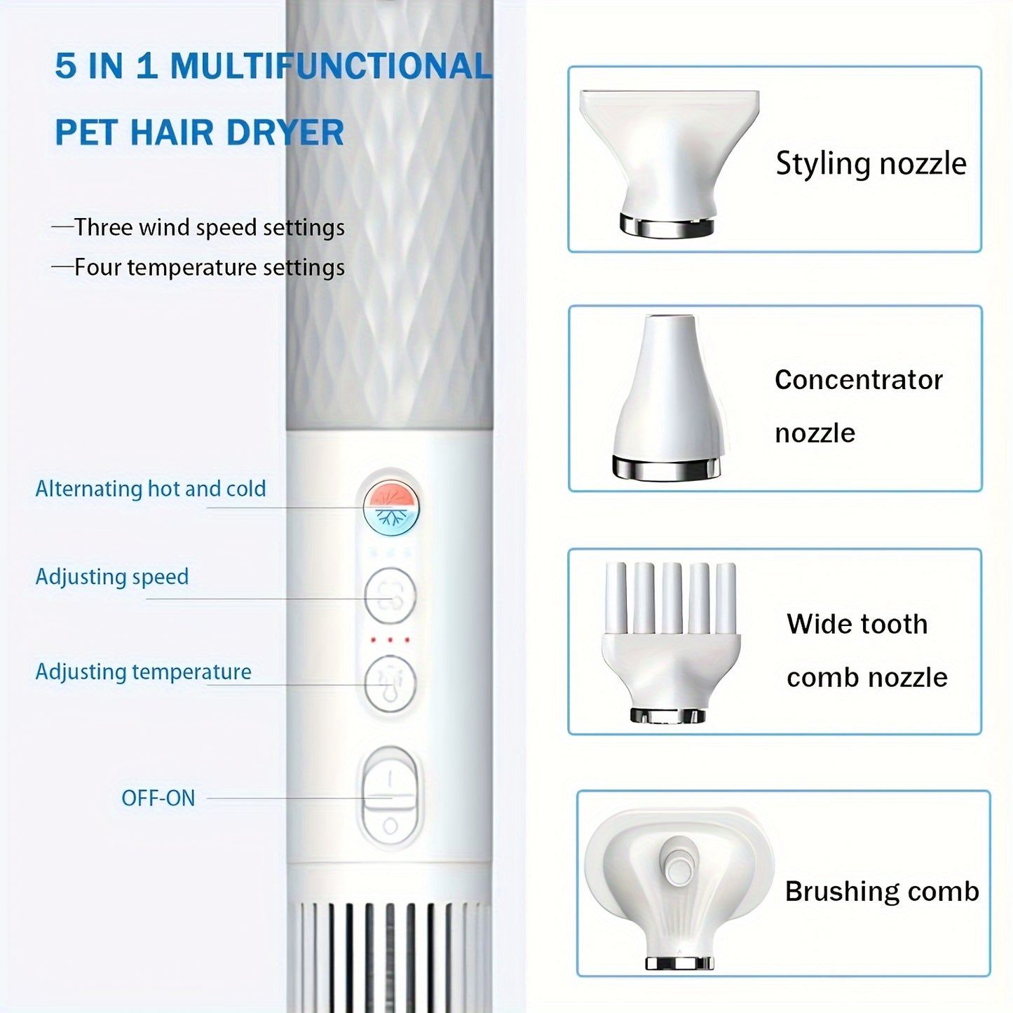 5-in-1 Portable Handheld Dog Hair Dryer - Advanced Smart Temperature Adjustment, Detachable Grooming Brush, Pet Washing Station, Travel-Friendly Design, Compact and Lightweight for Easy Use - Perfect for Home and Travel Pet C