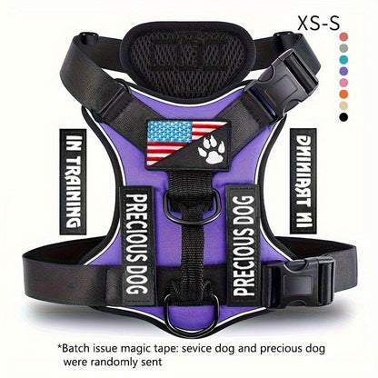 Service Dog Harness, Reflective Dog Vest Harness with 5pcs Patches, Adjustable Soft Oxford Pet Harness, Inner Layer Mesh, Easy to Control for Small Medium Large Dogs Random Buckle