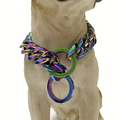 Titanium Steel Stainless Steel P Chain Colorful Cuban Chain Pet Dog Chain Heavy Duty Anti Slip Dog Collar