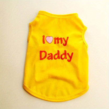 1pc Breathable Pet Vest for Summer Parties - Adorable 'I Love My Daddy/Mommy' Graphic Design for Dogs and Cats