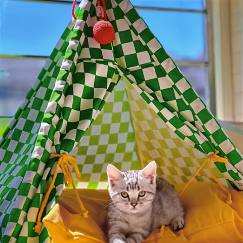 Zeze Cute Pet Tent Pet House Cat Nest Semi-closed Detachable Washable Mat Cat Bed Four Seasons Universal Cat Bed With Checkerboard Pattern