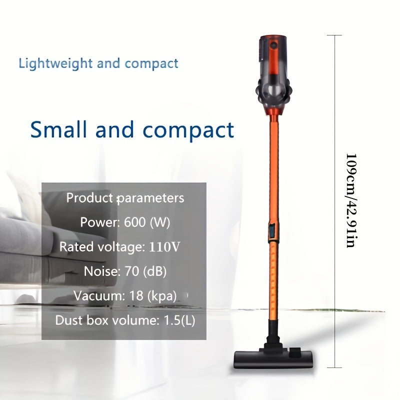 Four-in-One 600W 110V 18KPa Lightweight Handheld Rod Vacuum Cleaner - Portable, Low Noise, Pet Hair and Hard Floor Friendly, Suitable for Carpets, with Aspirating Function