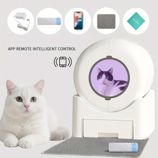 Smart Self-Cleaning Litter Box Pro 18.76gal XL Capacity - APP/WiFi Control, Odorless, Anti-Pinch Safety, Quiet, All Cat Litters Compatible, Includes Waste Bags and Mat, Suitable for Multi-Cat Homes, Quiet Pet Care, Sleek Pet