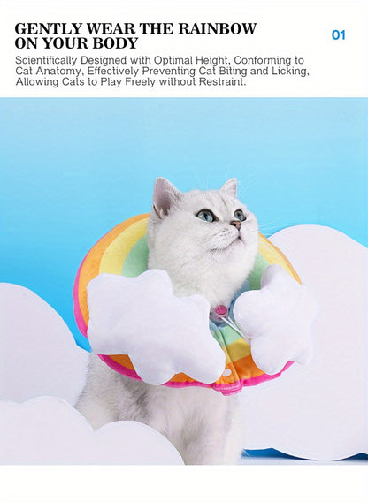 Zeze Cat Plush Rainbow Shape Soft Elizabethan Adjustable Collar For Cat Wound Healing Protective, Pet Elizabethan Collar For Cats, Mini Dogs And Rabbit