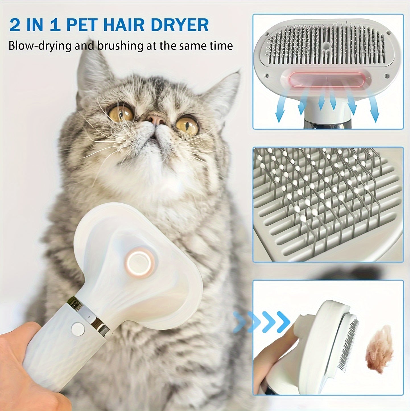 5-in-1 Portable Handheld Dog Hair Dryer - Advanced Smart Temperature Adjustment, Detachable Grooming Brush, Pet Washing Station, Travel-Friendly Design, Compact and Lightweight for Easy Use - Perfect for Home and Travel Pet C