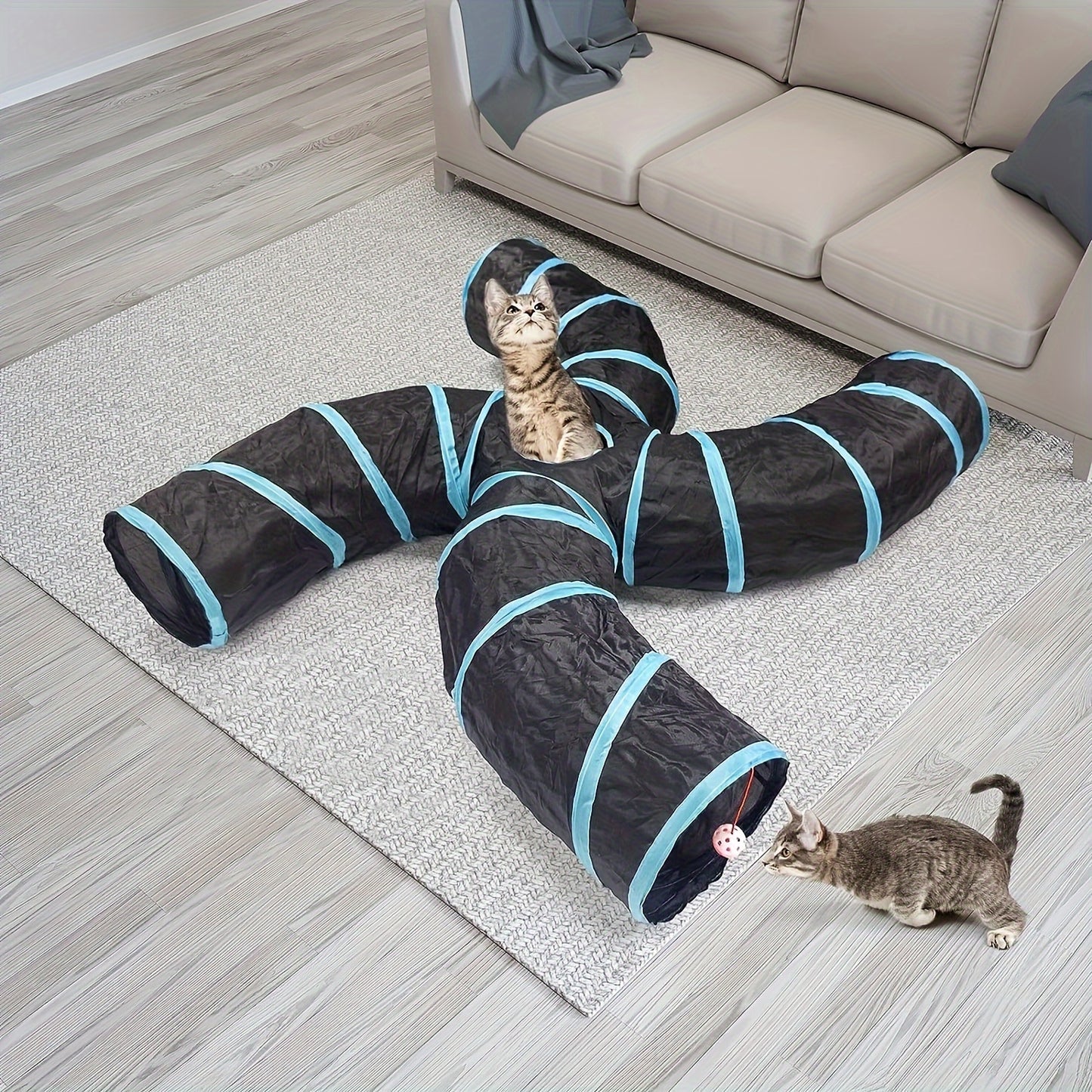 [Large Collapsible Cat Tunnel Play] Cat Tunnel For Indoor Cats Large With Play Ball 2/3/4/5 Way Collapsible Interactive Peek Hole Pet Tube Toys For Puppy, Kitty, Kitten, Rabbit