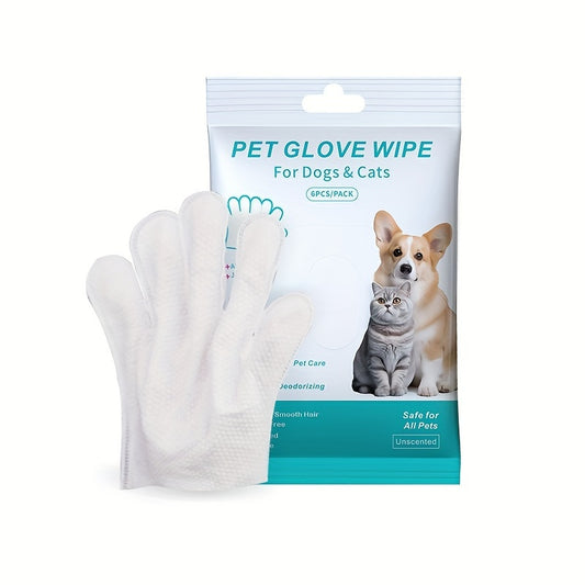 6-Pack Polyester Pet Grooming Wipes, Disposable Pet Bathing Gloves for Dogs and Cats, Unscented Cleaning Mitt for All Pets, Easy-to-Use Pet Care Supplies