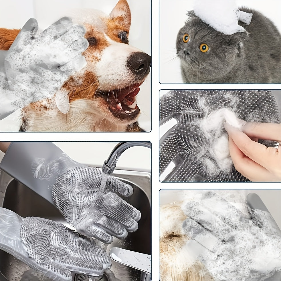 5pcs Dog Grooming Bath Set - Stainless Steel Shampoo Brush, Soft Rubber Washing Gloves, Hair Removal Slider for All Breeds, Pet Care Essentials