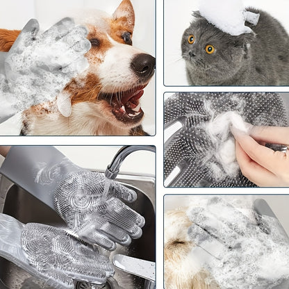 5pcs Dog Grooming Bath Set - Stainless Steel Shampoo Brush, Soft Rubber Washing Gloves, Hair Removal Slider for All Breeds, Pet Care Essentials