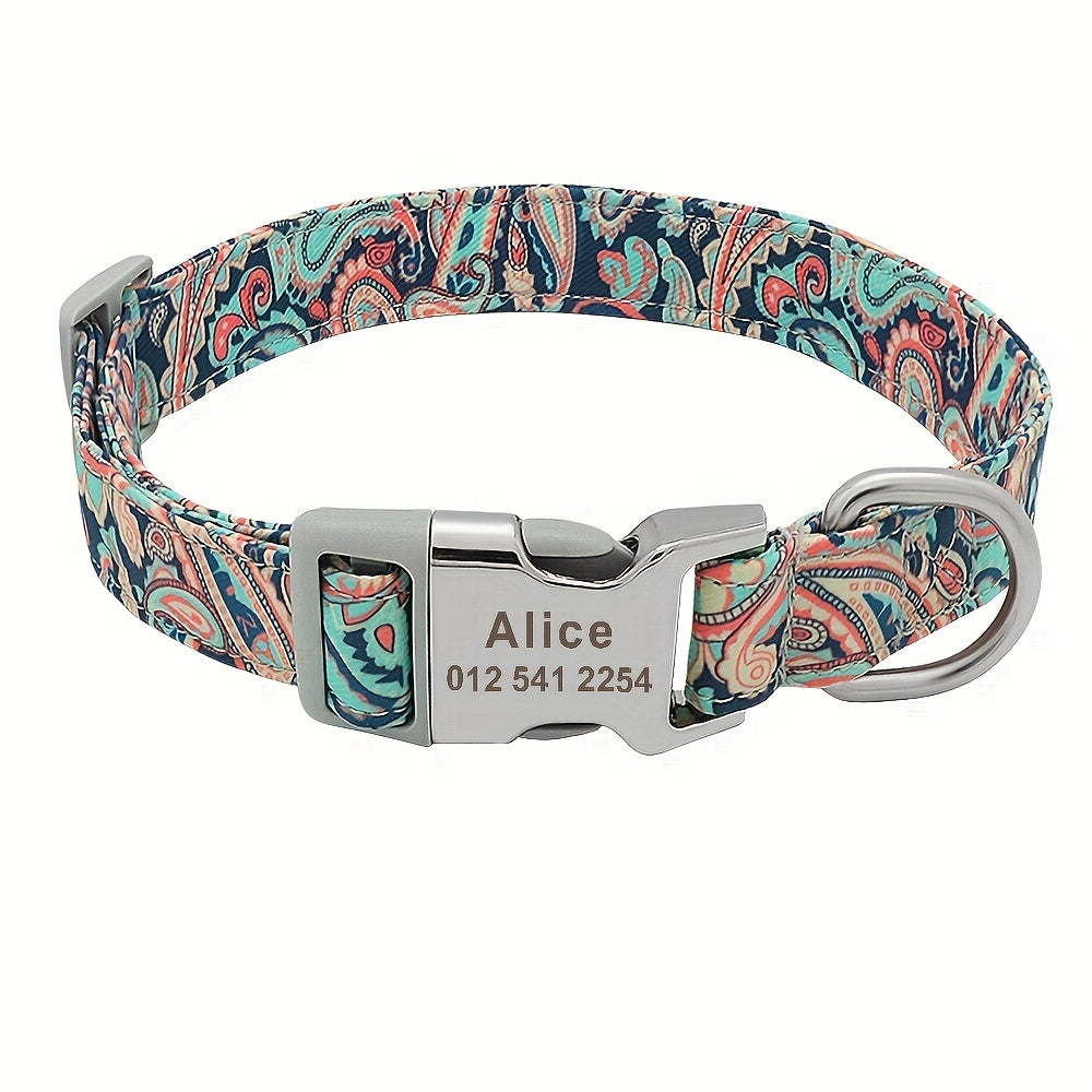 Personalized Pet Collar - Custom Engraved Nylon Dog Collar for Small Large Dogs, Cats, and Puppies with Name, Phone ID, and Adjustable Buckle - Durable, Waterproof, and Easy to Clean Basic Collar