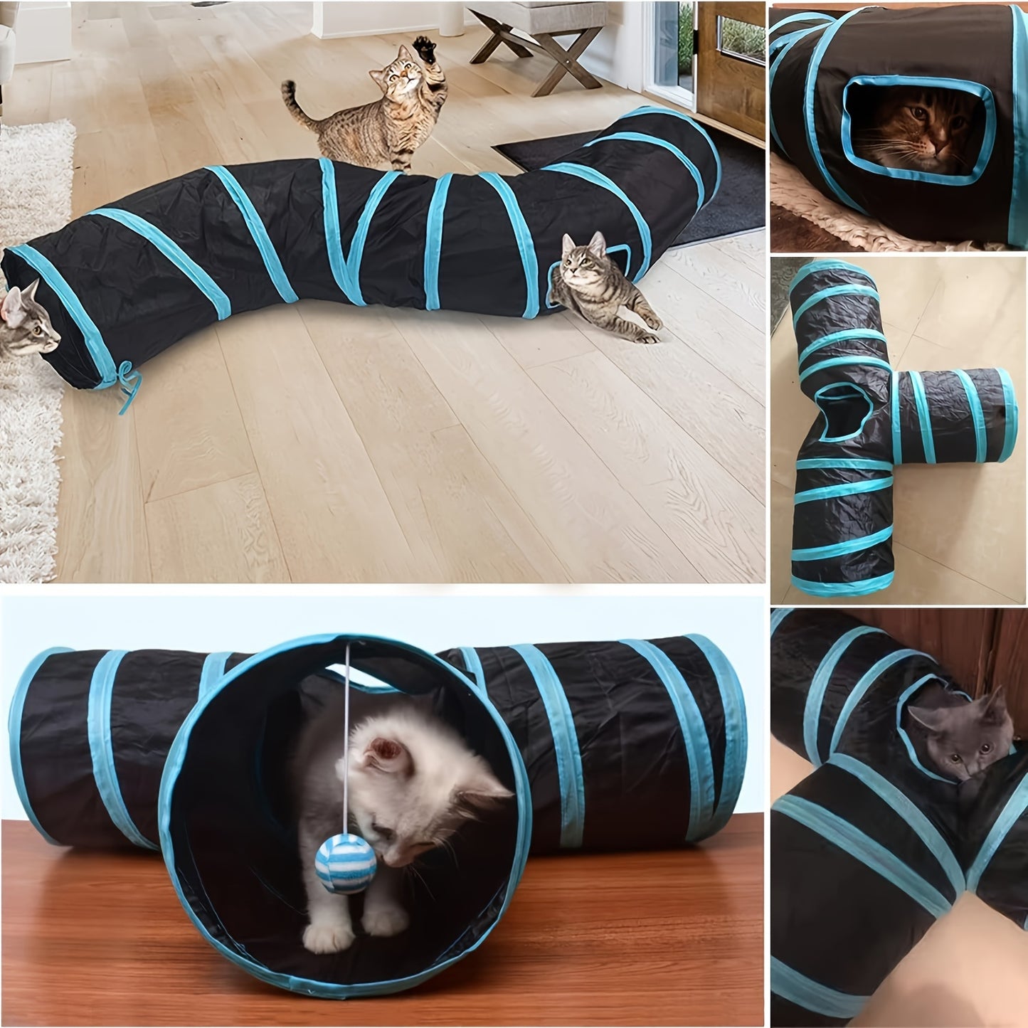 [Large Collapsible Cat Tunnel Play] Cat Tunnel For Indoor Cats Large With Play Ball 2/3/4/5 Way Collapsible Interactive Peek Hole Pet Tube Toys For Puppy, Kitty, Kitten, Rabbit