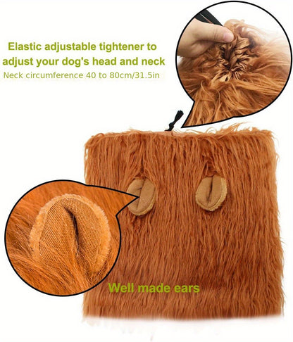 1pc Lion Mane Dog Costume - Adjustable Polyester Fiber Pet Wig for Medium & Large Dogs - Festive Christmas & Halloween Gift Accessory - For Dog Owners -  Perfect for Parties & Photoshoots