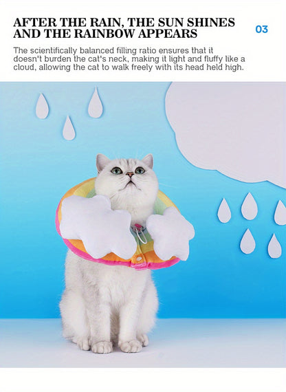 Zeze Cat Plush Rainbow Shape Soft Elizabethan Adjustable Collar For Cat Wound Healing Protective, Pet Elizabethan Collar For Cats, Mini Dogs And Rabbit