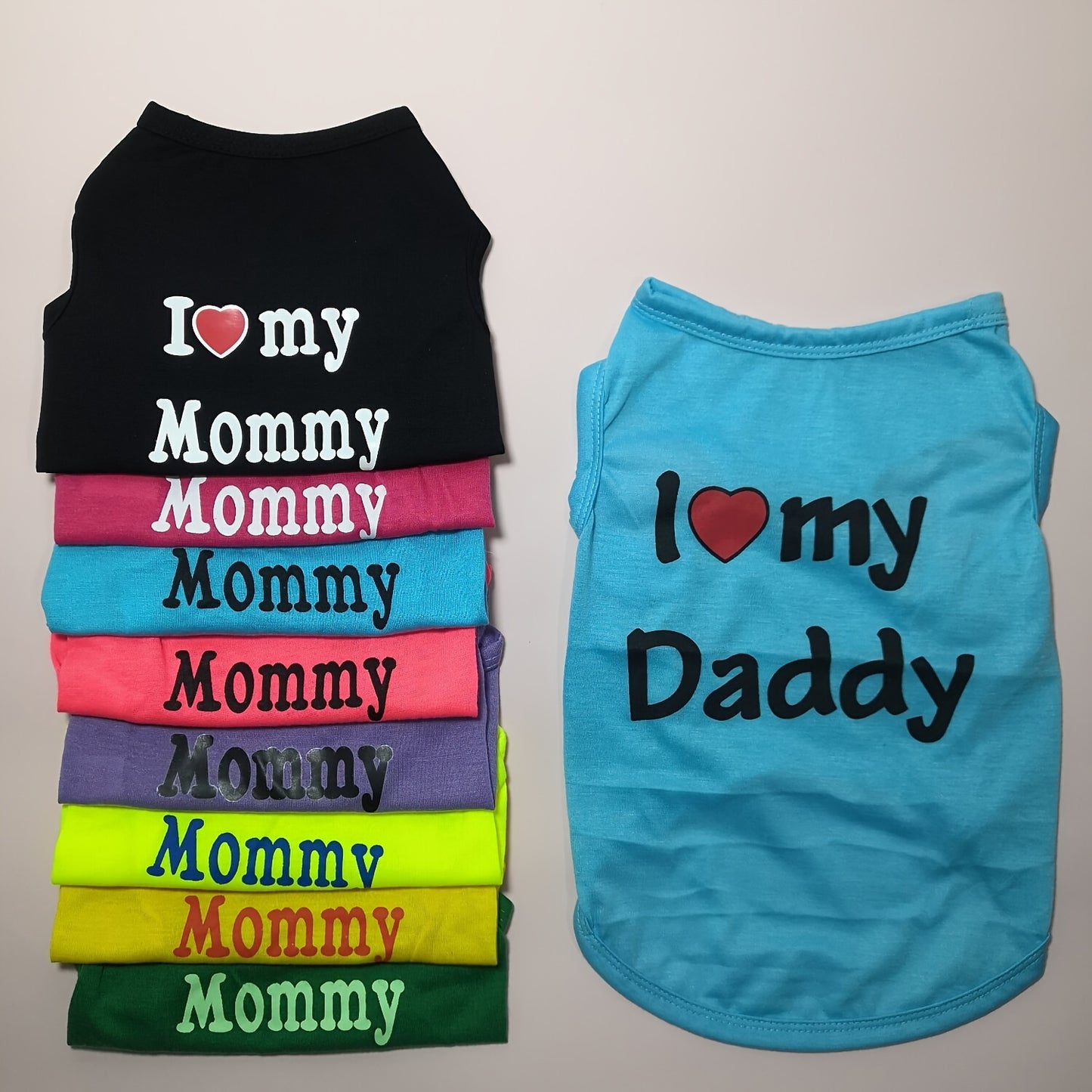 1pc Breathable Pet Vest for Summer Parties - Adorable 'I Love My Daddy/Mommy' Graphic Design for Dogs and Cats
