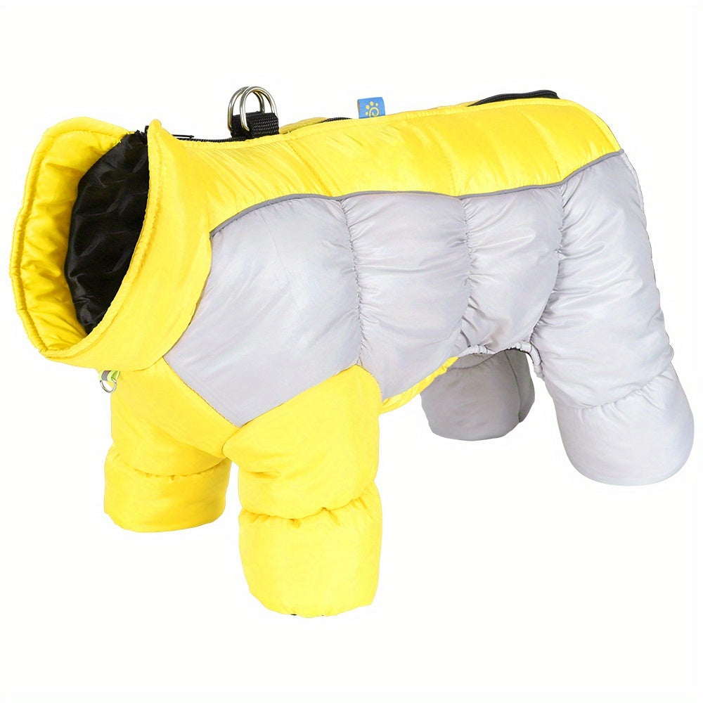 Waterproof Windproof & Reflective Dog Jacket with Hood-like Turtleneck & Full-Leg Coverage - Winter Coat for Small/Medium Dogs, Multi-Color Options (Red/Yellow/Pink/Green/White) - Machine Washable Pet Warm Clothing