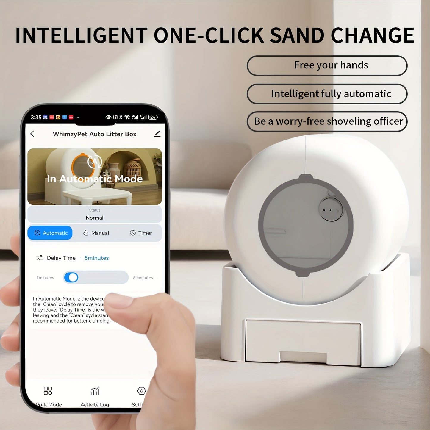 Smart Self-Cleaning Litter Box Pro 18.76gal XL Capacity - APP/WiFi Control, Odorless, Anti-Pinch Safety, Quiet, All Cat Litters Compatible, Includes Waste Bags and Mat, Suitable for Multi-Cat Homes, Quiet Pet Care, Sleek Pet