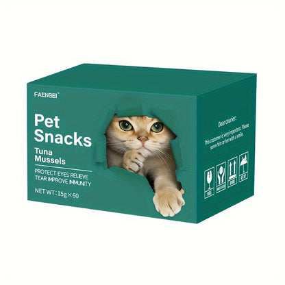 [Pet Pampering] Farmer's Delight Cat Treats - Chicken Egg Yolk, Salmon Krill, Tuna Mussel Flavors, 0.52oz Bags, 24/60pcs, Lickable & Squeezable, Nutritious Pet Snacks for Cats, Feline Rewards | Vibrant Packaging | Healthy Cat
