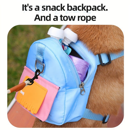 Colorful Nylon Pet Harness with Leash & Backpack - Cartoon School Bag Design for Dogs, Machine Washable, Ideal for Outdoor Adventures