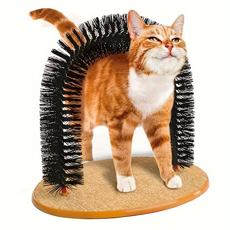 Cat Arch Self Groomer with Massage & Brushing - Interactive Scratching Post, Durable PVC Construction, for Indoor/Outdoor Cats - Promotes Healthy Coat, Reduces Shedding, Prevents Matting - Ideal for All Cats, Kittens, Senior