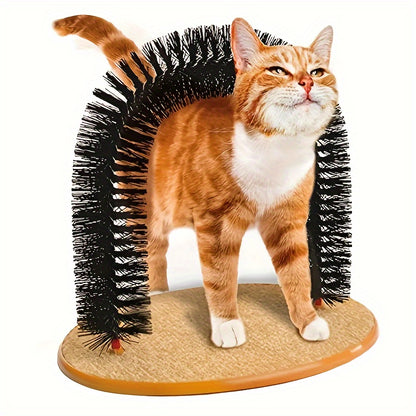 Cat Arch Self Groomer with Massage & Brushing - Interactive Scratching Post, Durable PVC Construction, for Indoor/Outdoor Cats - Promotes Healthy Coat, Reduces Shedding, Prevents Matting - Ideal for All Cats, Kittens, Senior