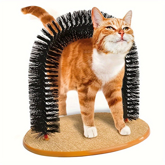 Cat Arch Self Groomer with Massage & Brushing - Interactive Scratching Post, Durable PVC Construction, for Indoor/Outdoor Cats - Promotes Healthy Coat, Reduces Shedding, Prevents Matting - Ideal for All Cats, Kittens, Senior
