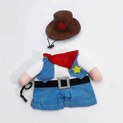 Adorable Small Breed Pet Policeman Costume - Polyester Knit Fabric, Cool Outfit with Hat for Christmas Halloween Party, Fun Cat Clothes for Small Dogs and Cats
