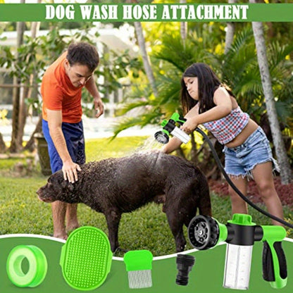 8in 1 Dog Wash Sprayer with Massa Brush & Pet Grooming Comb - 3/4 Inch Standard Garden Hose Nozzle, Silicone Durable Pet Bathing Tool for Dogs, Garden, Car Washing, Water Flowers, Ergonomic Handle, Comfortable Fit, Dog Washer