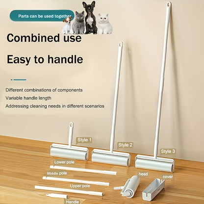2-in-1 Long Handle Pet Hair Remover Roller - Reusable Lint Fur Roller for Dog, Cat, Carpet, Sofa, Bed, Floor - Easy to Clean, Self-Cleaning, Pet Hair Removal Tool