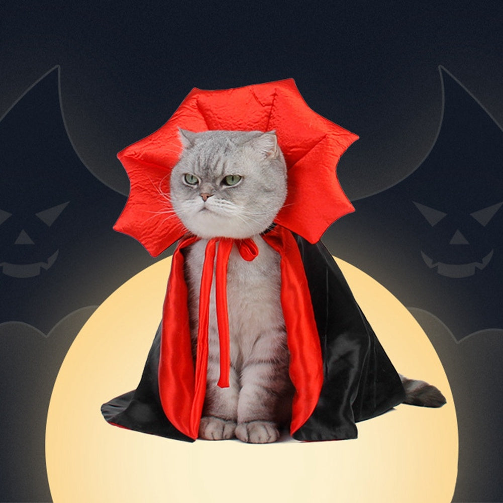 2pcs Halloween Pet Vampire Cloak Costume for Cats & Small Dogs - Fun and Comfortable Cosplay Outfit with Bat Wings, Red & Black Polyester Cape for Spooky Party Fun, Pet Halloween Costume | Vampire Cape Design | Comfortable Pe