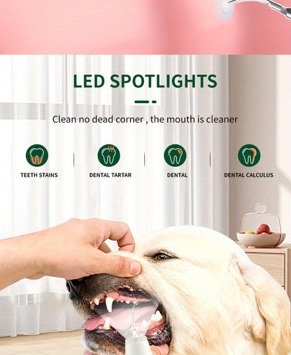 Pet Teeth Cleaning Kit With LED Light For Dogs, 5 Modes For Teeth Care To Remove Stains Calculus, Dog Toothbrush Plaque And Tartar Remover