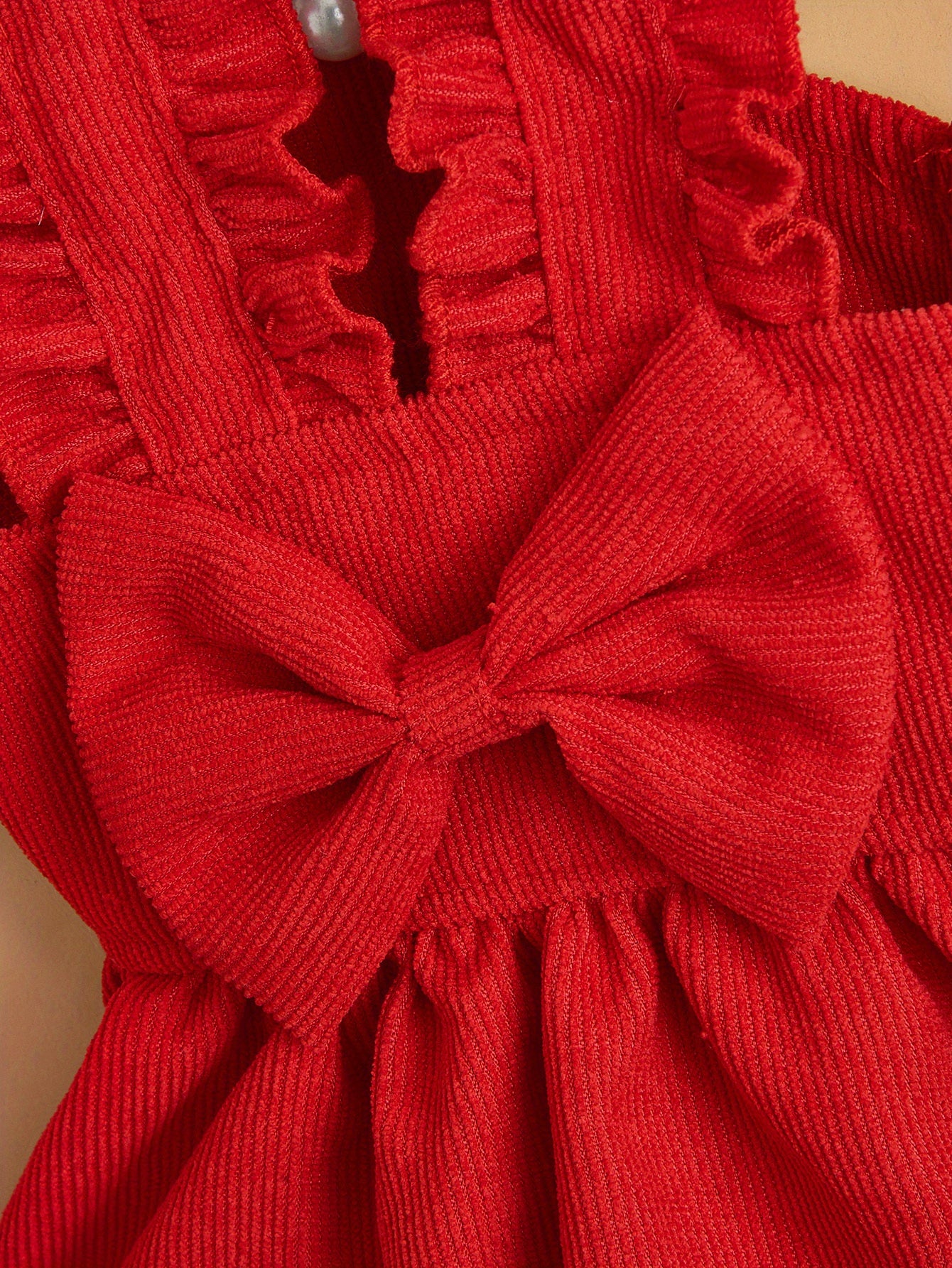 Adorable Red Corduroy Bowknot Dress for Small to Medium Dogs and Cats - All-Season Lightweight Pet Outfit with Matching Hair Clip, Perfect for Weddings, Christmas, and Special Occasions, Dog Dress